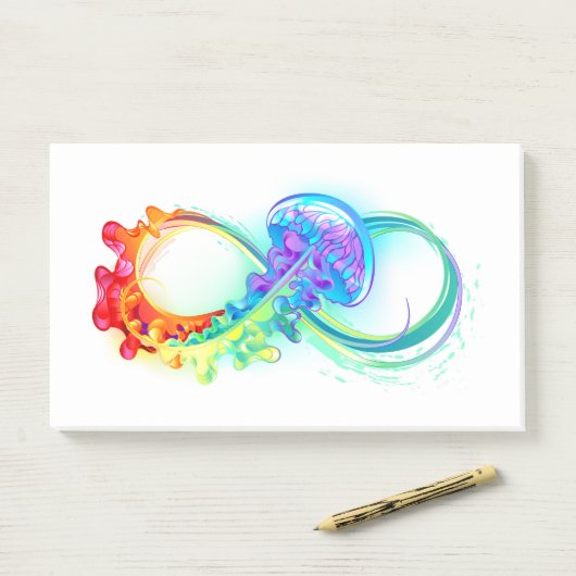 Oneindigheid met regenboogkwal post-it® notes (Op bureau)