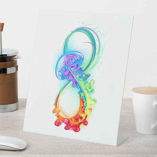 Oneindigheid met regenboogkwal reclamebord met voetstuk (Insitu)