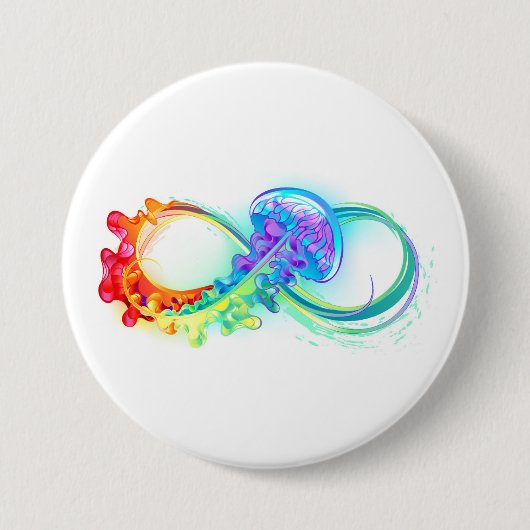 Oneindigheid met regenboogkwal ronde button 7,6 cm (Voorkant)