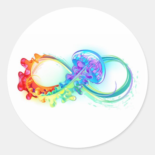 Oneindigheid met regenboogkwal ronde sticker (Voorkant)