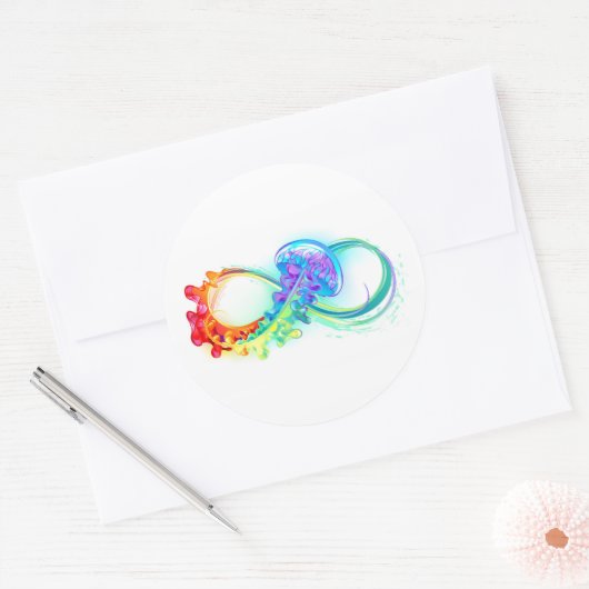 Oneindigheid met regenboogkwal ronde sticker (Envelop)