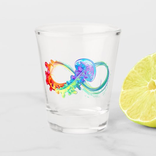 Oneindigheid met regenboogkwal shot glas (Voorkant)