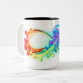 Oneindigheid met regenboogkwal tweekleurige koffiemok (Voorkant links)