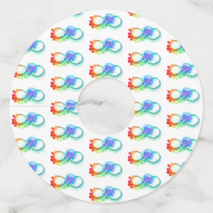 Oneindigheid met regenboogkwal wijnglaslabel
