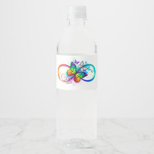 Oneindigheid met regenboogvlinder waterfles etiket