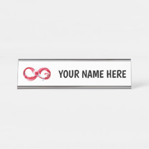 Oneindigheid met rode wijn bureau naambordje