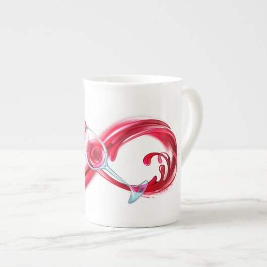 Oneindigheid met rode wijn porselein kop (Voorkant rechts)