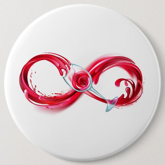 Oneindigheid met rode wijn ronde button 6,0 cm (Voorkant)