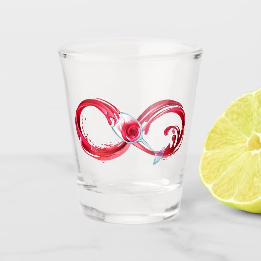 Oneindigheid met rode wijn shot glas (Voorkant)
