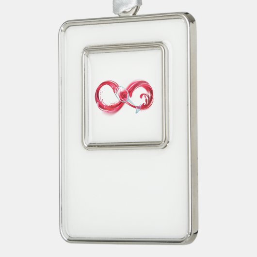 Oneindigheid met rode wijn verzilverd omlijst ornament (Links)