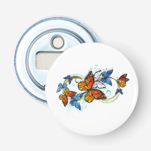 Oneindigheid van Monarch Vlinders Button Flesopener (Voorkant)