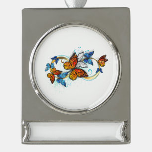 Oneindigheid van Monarch Vlinders Verzilverd Banner Ornament