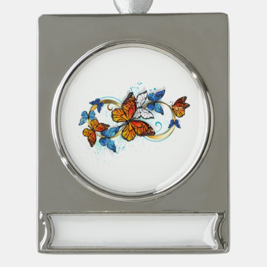 Oneindigheid van Monarch Vlinders Verzilverd Banner Ornament (Voorkant)