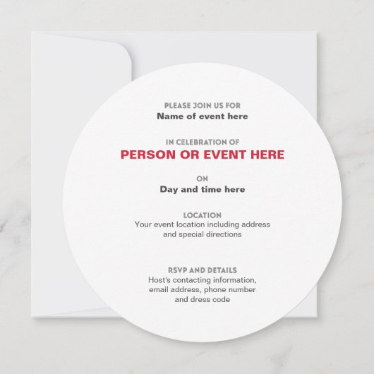 Oneindigheidsronde uitnodiging in rood en wit (Achterkant)