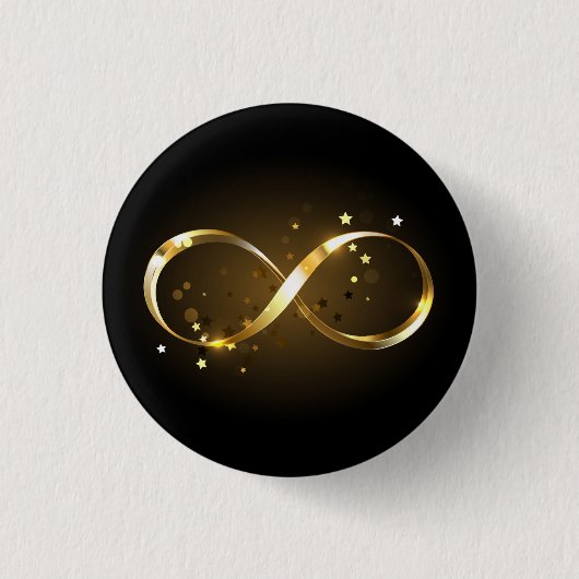 Oneindigheidssymbool in goud ronde button 3,2 cm (Voorkant)