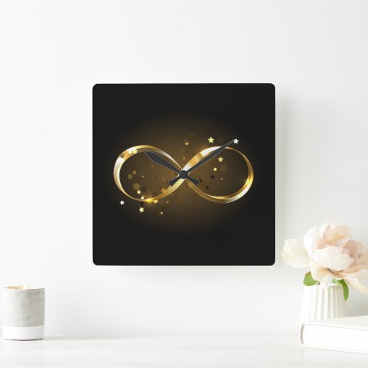 Oneindigheidssymbool in goud vierkante klok (Huis)