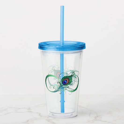Oneindigheidssymbool met pauwenveer acryl drinkbeker (Voorkant)