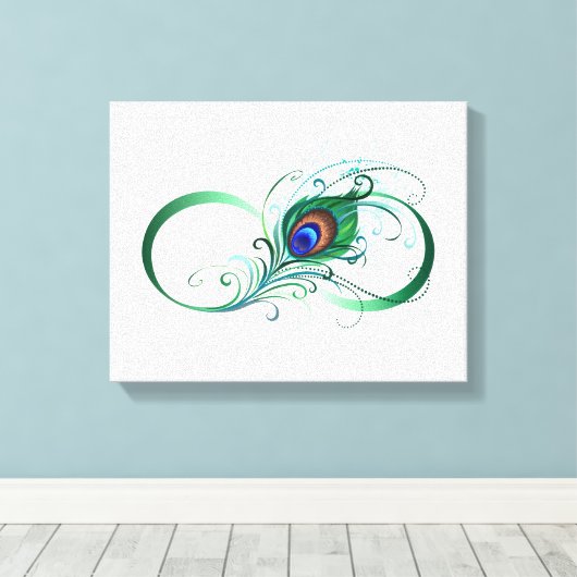 Oneindigheidssymbool met pauwenveer canvas afdruk (Insitu (Houten vloer))