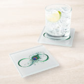 Oneindigheidssymbool met pauwenveer glazen onderzetter (Schuin)