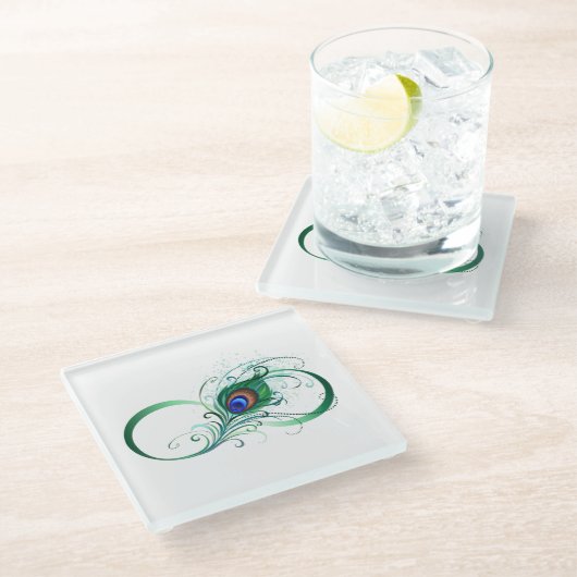 Oneindigheidssymbool met pauwenveer glazen onderzetter (Schuin)