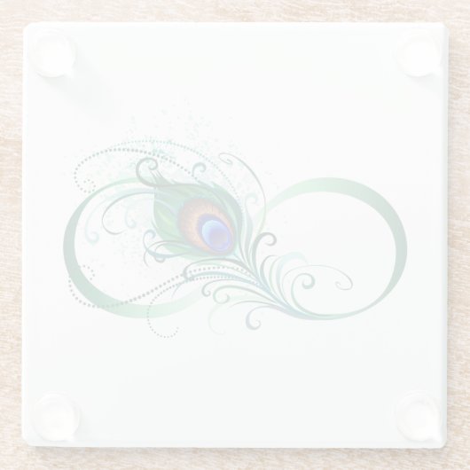 Oneindigheidssymbool met pauwenveer glazen onderzetter (Achterkant)