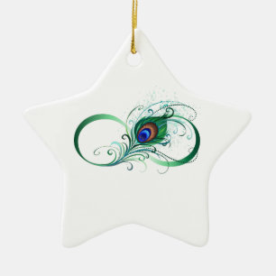 Oneindigheidssymbool met pauwenveer keramisch ornament