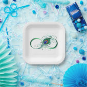 Oneindigheidssymbool met pauwenveer papieren bordje (Feest)