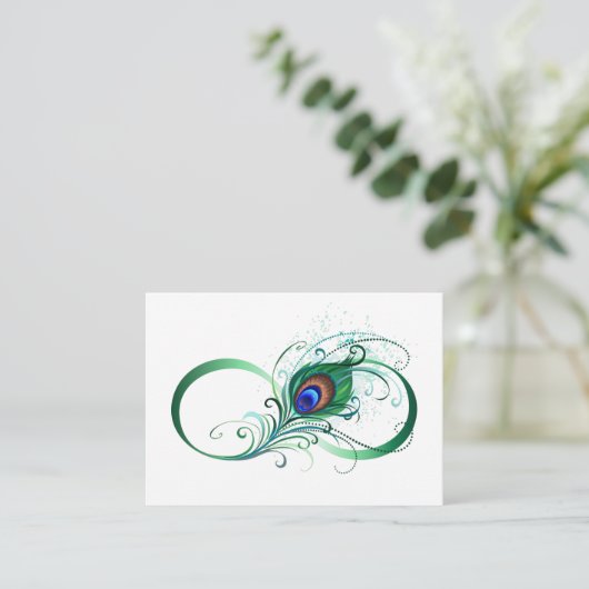 Oneindigheidssymbool met pauwveer advieskaart (Staand voorkant)