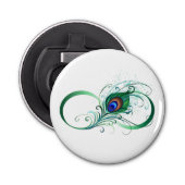 Oneindigheidssymbool met pauwveer button flesopener (Voorkant)