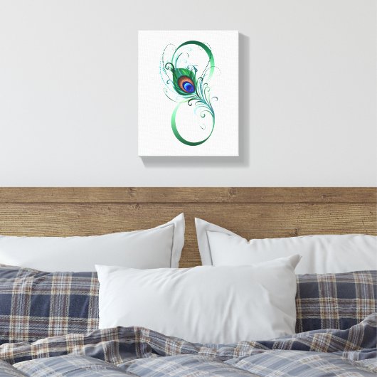 Oneindigheidssymbool met pauwveer canvas afdruk (Insitu (Slaapkamer))