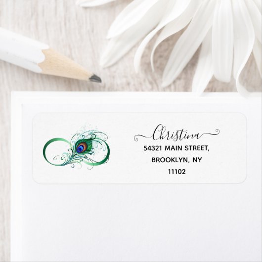 Oneindigheidssymbool met pauwveer etiket (Insitu)