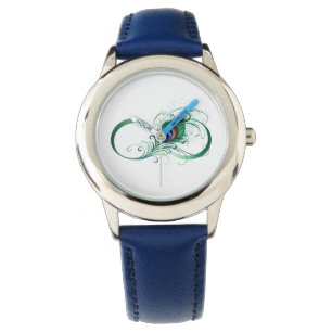 Oneindigheidssymbool met pauwveer horloge