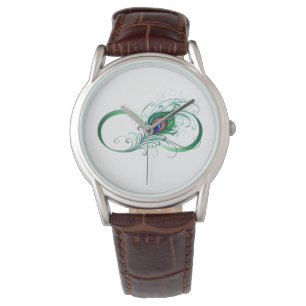Oneindigheidssymbool met pauwveer horloge