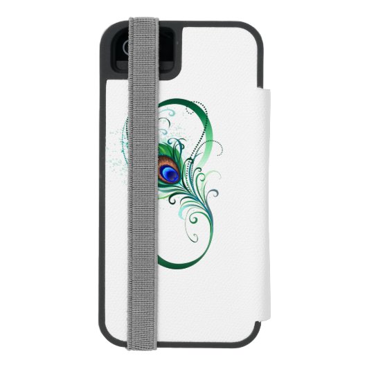 Oneindigheidssymbool met pauwveer incipio iPhone portemonnee hoesje (Agenda Achterkant)