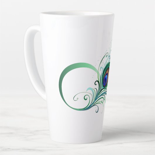 Oneindigheidssymbool met pauwveer latte mok (Linkerhoek)