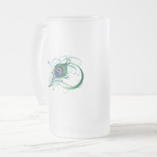Oneindigheidssymbool met pauwveer matglas bierpul (Voorkant links)