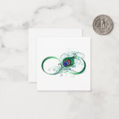 Oneindigheidssymbool met pauwveer notitiekaartje (Voorkant / Achterkant in situ)