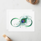 Oneindigheidssymbool met pauwveer notitiekaartje (Voorkant / Achterkant in situ)