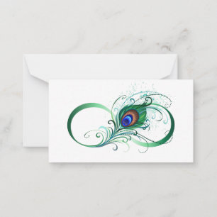 Oneindigheidssymbool met pauwveer notitiekaartje