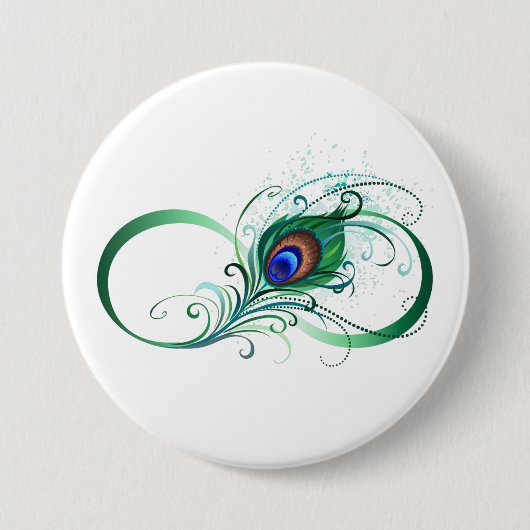 Oneindigheidssymbool met Pauwveer Ronde Button 7,6 Cm (Voorkant)