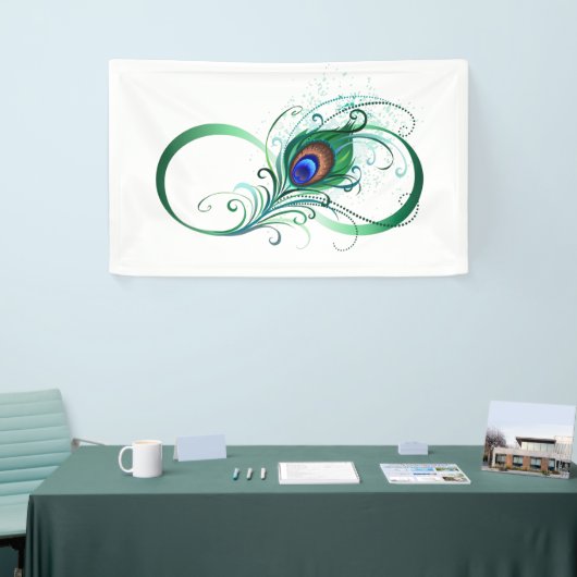 Oneindigheidssymbool met pauwveer spandoek (Beurs)