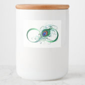 Oneindigheidssymbool met pauwveer voedselcontainer etiket (Voorkant)