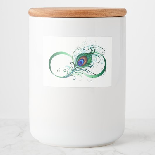 Oneindigheidssymbool met pauwveer voedselcontainer etiket (Voorkant)