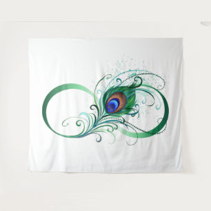 Oneindigheidssymbool met pauwveer wandkleed
