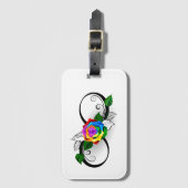 Oneindigheidssymbool met regenboogroos bagagelabel (Voorkant (verticaal))