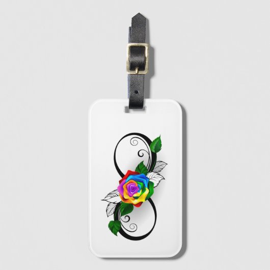 Oneindigheidssymbool met regenboogroos bagagelabel (Voorkant (verticaal))