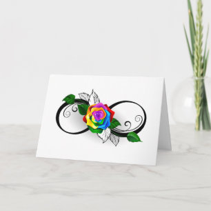 Oneindigheidssymbool met regenboogroos bedankkaart