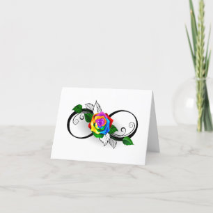 Oneindigheidssymbool met regenboogroos bedankkaart