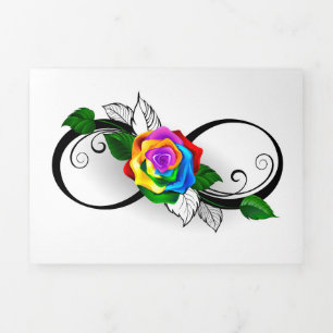 Oneindigheidssymbool met regenboogroos drieluik kaart