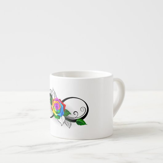 Oneindigheidssymbool met regenboogroos espresso kop (Voorkant rechts)